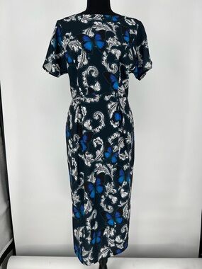 ASOS Blue Butterfly Print Short-Sleeve Midi Dress